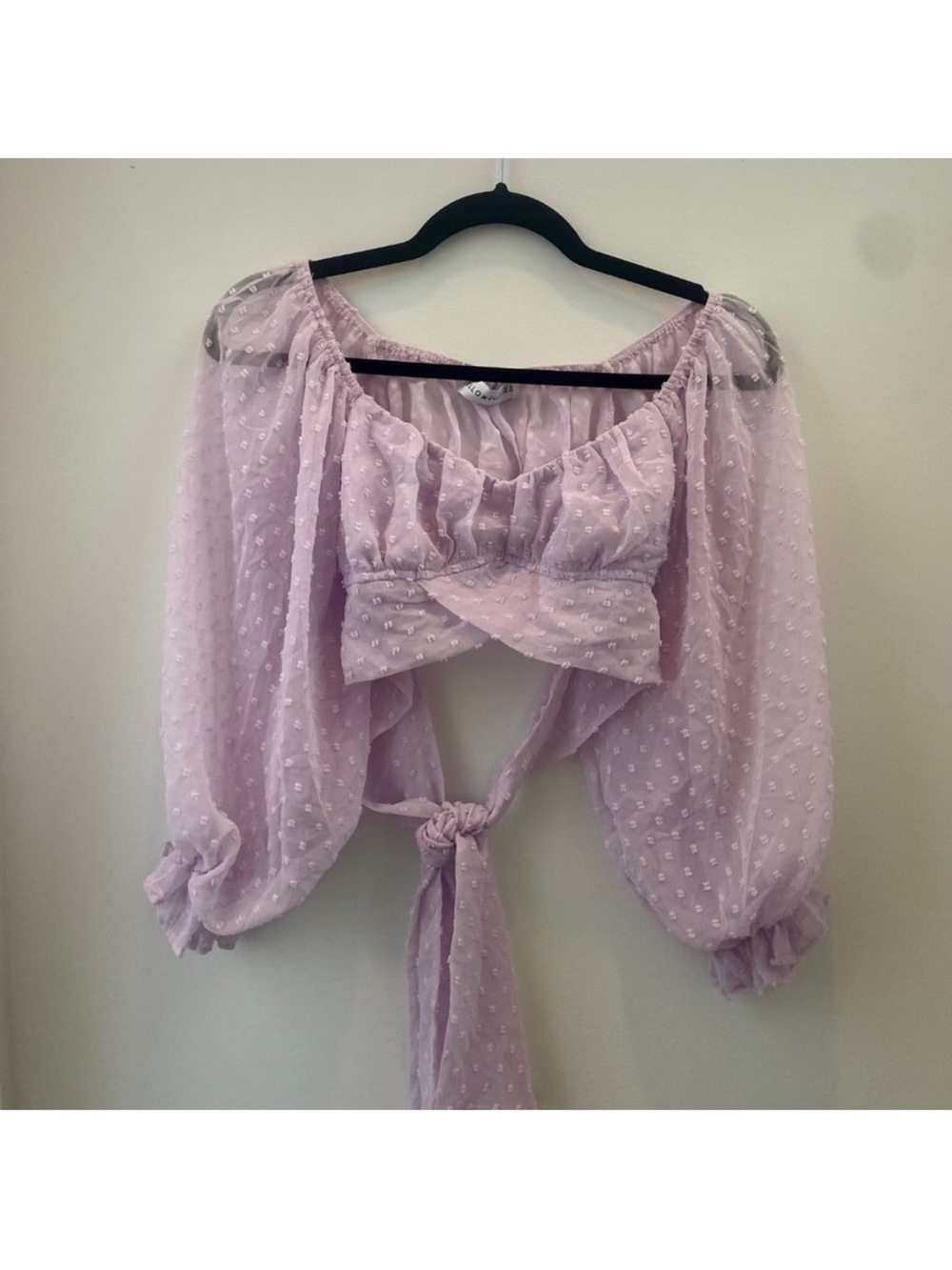 Hello molly crop top tie Lilac Swiss Dot Peasant Top